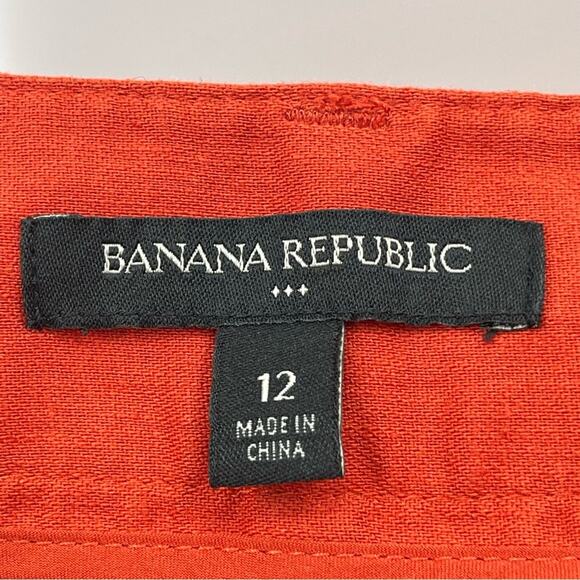 Banana Republic Linen Blend Pleated Full Skirt Above Knee Burnt Orange Size 12 - Picture 8 of 10